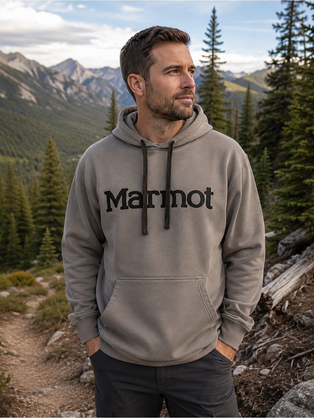 🌸 Marmot Men's Gray Logo Hoodie